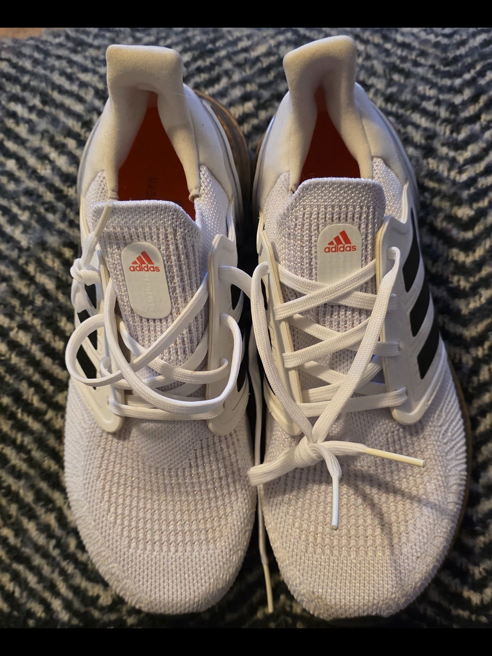 Adidas Lightweight Knit Running Shoes in White with Black Stripes